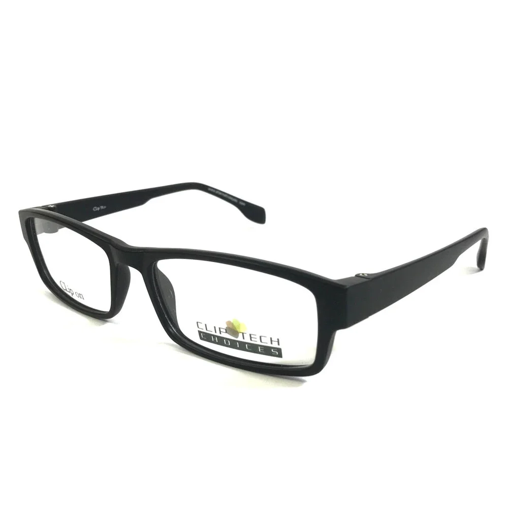 Clip Tech Choices Eyeglasses Frames K3874 C2 Black Rectangle Full Rim 55-17-38